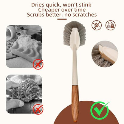 4-Pack Heavy Duty Scrub Brushes Set with Wooden Handles