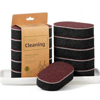 Heavy Duty Carborundum Sponges for Kitchen (5-Pack) - Premium Emery Cleaning Eraser Sponge & Non-Scratch Imitation Loofah Scrubber, Tough Stain & Rust Remover for Pot Bottoms, Cast Iron, Sinks