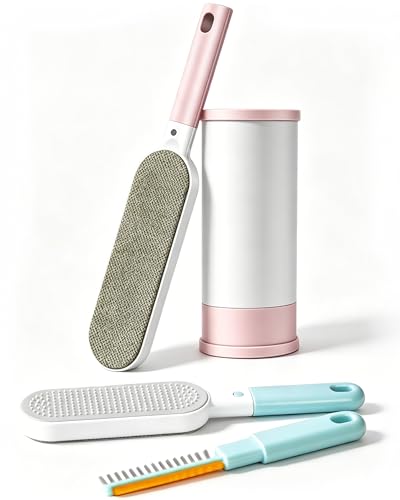 2PCS Lint Brushes for Clothes, Cat Dog Hair Remover for Lundary, Self-Cleaning Lint Remover for Bed Sofa Coat, Best Hair Cleaning Brushes Better Than Lint Roller (Large Pink and Mini Blue) - color: Large Pink and Mini Blue