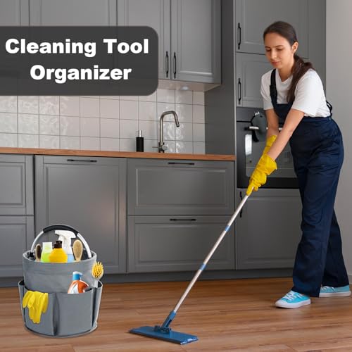 17L Cleaning Caddy with Handle, Cleaning Supplies Organizer, Foldable Storage Basket, Cleaning Supply Caddy, Portable Multi Cleaning Bucket Bag for Home, Garden (Grey) - color: Grey