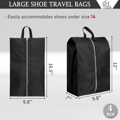 Shoe Bags for Travel, Set of 4 Pack Shoe Travel Bags for Packing Large - color: Black