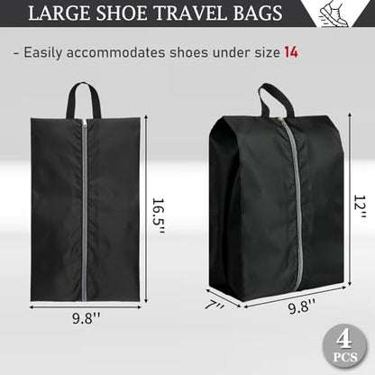 Shoe Bags for Travel, Set of 4 Pack Shoe Travel Bags for Packing Large - color: Black