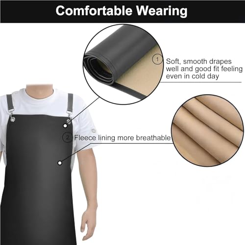 SHEOMERN Waterproof Rubber Apron, 48" XL Anti-Tear Heavy Duty Vinyl Adjustable Thicker Cross Back for Restaurant Dishwashing, Butcher, Lab Work, Dog Grooming - Black - color: Black-xl