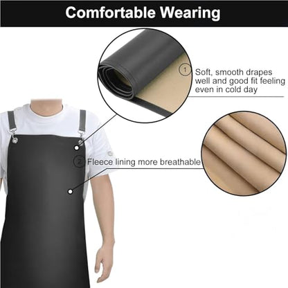 SHEOMERN Waterproof Rubber Apron, 48" XL Anti-Tear Heavy Duty Vinyl Adjustable Thicker Cross Back for Restaurant Dishwashing, Butcher, Lab Work, Dog Grooming - Black - color: Black-xl