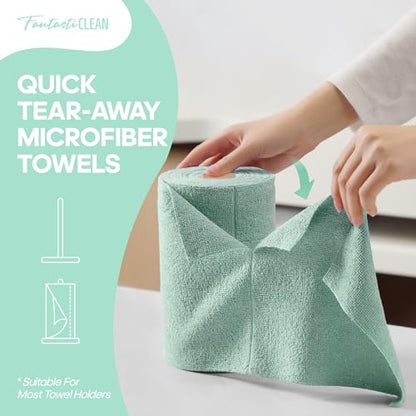 Fantasticlean Microfiber Cleaning Cloth Roll, 60 Pack, 8" x 8", Mint Green - color: Mint Green