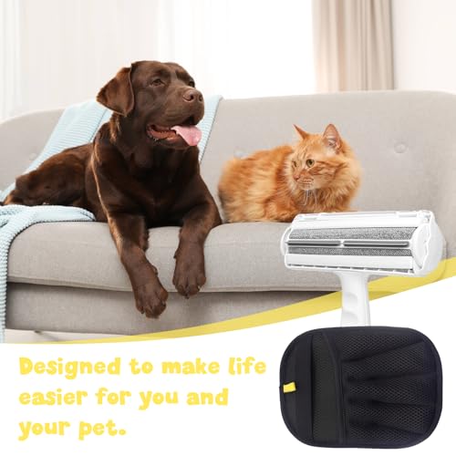 2-in-1 Pet Hair Remover Set – Grooming Mitt & Self-Cleaning Lint Roller for Dogs & Cats, Reusable Electrostatic Brush for Furniture, Carpet, Car Seat, Bedding & Clothes