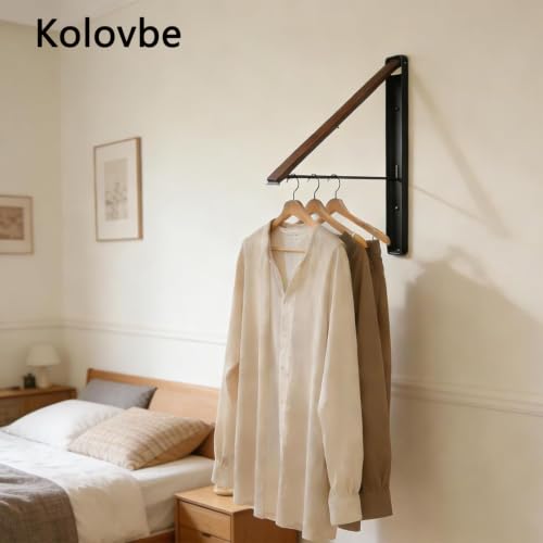 Clothes Drying Rack Wall Mounted for Laundry Balcony RV, Walnut - color: Walnut