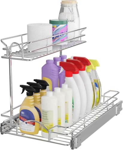 OCG Under Sink Cabinet Organizer Two Tier Pull Out Shelf (11.75W x21D), Under Sink Sliding Shelf for Kitchen Bathroom Cabinet 2 Tier Chrome - size: 11.75"W x 21"D