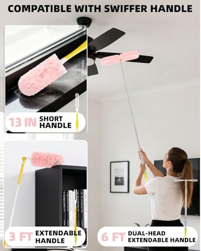 Duster Refills for Swiffer Duster, 30 Count Pink Duster Kit with Handle - color: 30 Pink Refills + Short Handle