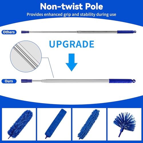 6-in-1 Duster with Extension Pole, 100" Long Reach Cleaning Kit for Home - size: 6 in 1