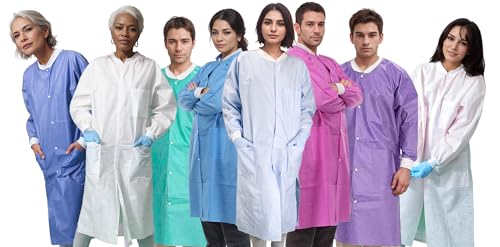 Sunlite Ultra 3600 Series Premium Disposable Lab Coats, Pockets, Knit Collar & Cuffs, Knee Length, 10 Pack - color: Ceil Blue, size: Medium