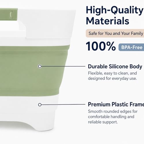 Collapsible Dish Basin with Drain Plug, 2.4 Gal 9L Foldable Wash Basin, Portable Sink Tub for Kitchen, Baby Bottles, Camping, RV, Vegetable Washing and Beverage Tub, Green - color: Green