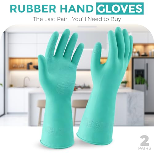 LADWA 2 Pairs Non-Slip Household Cleaning Reusable Dishwashing Gloves for Kitchen Washing Dishes Bathroom Gardening & Home Tasks Flexible Long-lasting & Waterproof Gloves Perfect for Woman Men (Green) - color: Green, size: Pack of 2