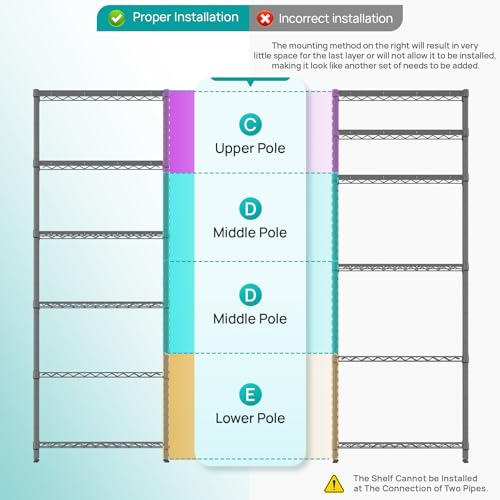 SINGAYE 6 Metal Shelves Wire Shelving Storage Shelf Adjustable Unit Pantry - color: Grey, size: 6 Tier 14"Dx24"Wx72"H