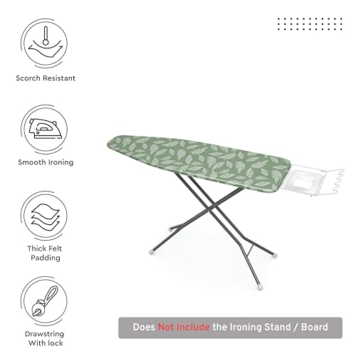 Encasa XO Ironing Board Cover and Pad 49"x18" Wide, Thick Felt - color: Big Leaves Green, size: Wide (49"x18")