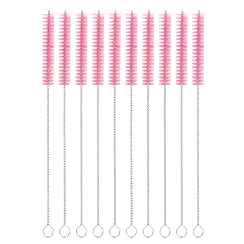 uxcell 10Pcs Drinking Straw Cleaning Brushes, 8" x 3/8" Nylon Bristles Long Straw Brush Pipe Cleaner for Washing Straws Pot Spout, Sippy Cup, Bottle and Tube (Pink) - color: Pink, size: 8" x 3/8"