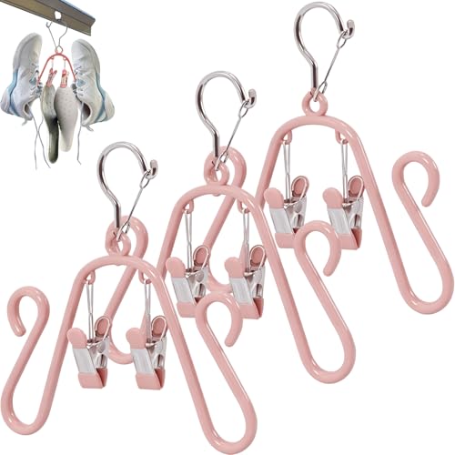 Shoe Drying Hanger for Washing Machine Shoes – Stainless Steel 3-Pack, Space-Saving Sneaker Dryer for Fast Air Drying, Laundry Room & Closet Shoe Organizer (Pastel Pink_with Clip for Shoes Inserts) - color: Pastel Pink_with Clip for Shoes Inserts