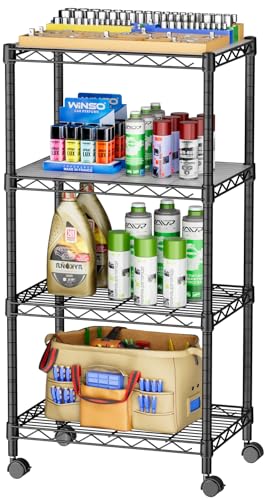 SINGAYE Small Wire 4 Adjustable Shelves Pantry Metal Shelf Floor Organizer - color: Black, size: 4-Tier 11.8"D X 17.3"W X 45.2"H