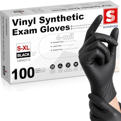 Schneider Medical Nitrile/Vinyl Blend Exam Gloves, Black Disposable - color: Black, size: X-Large
