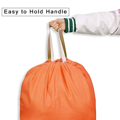 Cotton Canvas Laundry Bag with Handles & Drawstring Straps, Heavy Duty Extra Large Laundry Bags for Laundromat and Household, 25.5x34 Inch, Orange - color: Orange