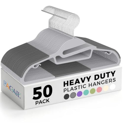 BAGAIL Plastic Hangers 50 Pack with Non-Slip Design,0.2 Inches Thick, 360°Swivel Hook Space Saving Organizer for Bedroom Closet,Shirts,Pants(Grey- S Shaped) - color: Gray