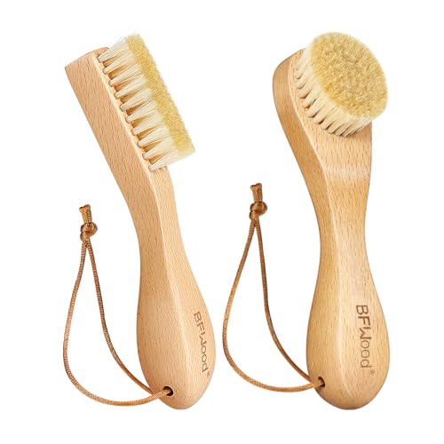 BFWood Laundry Stain Brush, Natural Soft Boar Bristle for Scrubbing Out Tough Stains on Delicate Fabrics, Knits, Cotton, Linens, No Damage