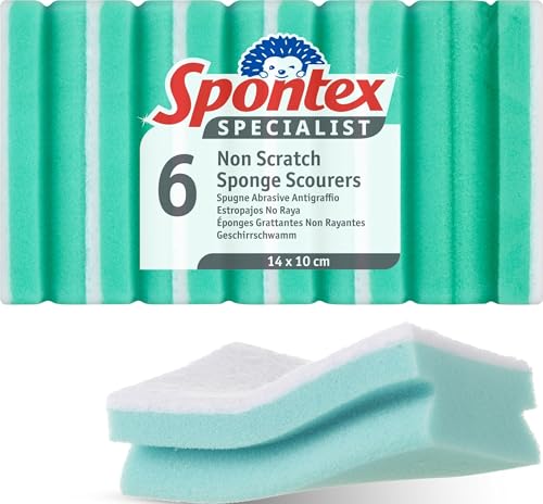Spontex Specialist Non Scratch Washing Up Sponge Scourers | XL | Reusable & Versatile for Professional Cleaning | 6 Pack - style: Non scratch