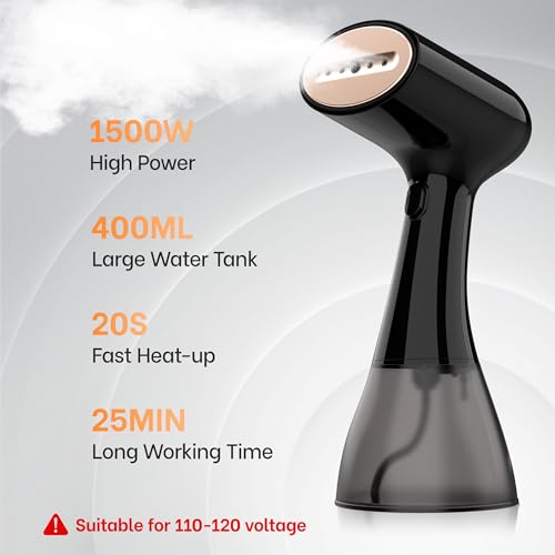 GS01 Handheld Clothes Steamer, 400ml Large Water Tank 1500W Fast Heat Up Portable Travel Wrinkle Remover - color: Black