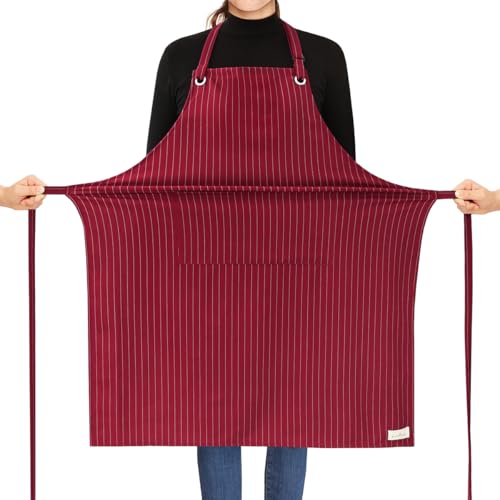 ROTANET Stripe Stretch Apron Chef Aprons for Men with 2 Pockets Waterproof - color: Royal Red