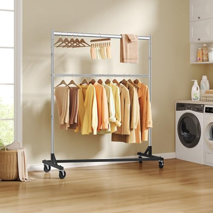Hoctieon Double Rod Z Rack,Rolling Clothes Racks with Z-Base, Adjustable Clothing Rack, Standing Clothes Rack, Metal Clothing Racks for Hanging Clothes, Portable Garment Rack,Set of 2,Chrome - color: Chrome (2 Pack)
