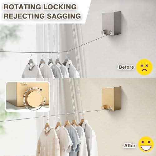 Retractable Clothesline, Retractable Clothesline Indoor, Laundry Line Retractable, Not Sagging, Suitable for Balconies, Courtyards, Laundry Rooms, RVs, Yachts, etc - color: Gold