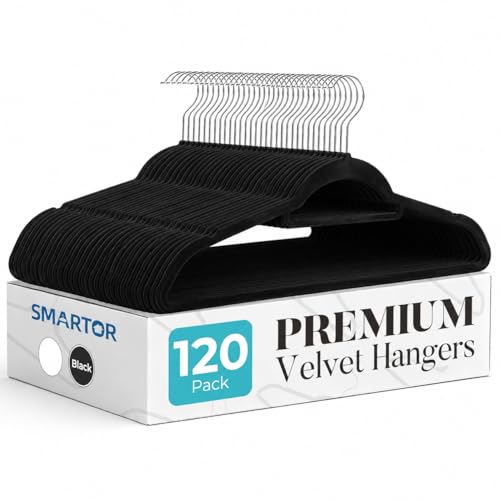 Smartor Black Velvet Hangers 120 Pack, Non-Slip Clothes Hanger with Tie Bar - color: Black With Tie Bar, size: 120 Pack