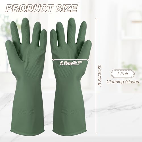 uxcell Rubber Cleaning Gloves, Reusable Household Dishwashing Long Rubber Gloves with Non-slip Grip - color: Dark Green, size: Small