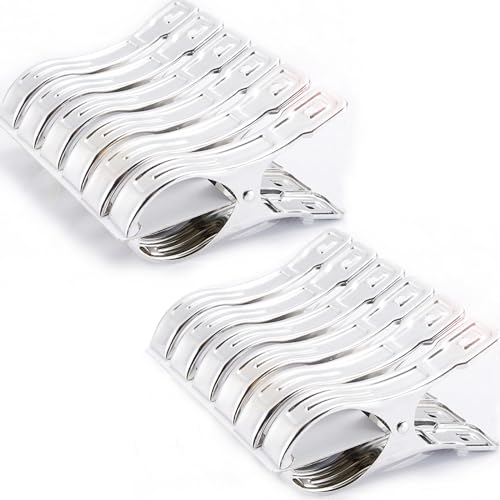 Stainless Steel Clothes Pins - Beach Towel Clips for Towels, Clothes, Blanket from Blowing Away or Sliding Down, Heavy Duty Metal Clips (4.7INCH/12PCS) - color: 4.7inch/12pcs