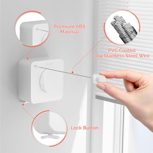 Retractable Clothesline Indoor, Non-Sagging Outdoors Clothesline Retracting, Heavy Duty Retractable Clothes Drying Laundry Line, Wall Mounted Stainless Steel Line - 13.8 Ft (White) - color: White