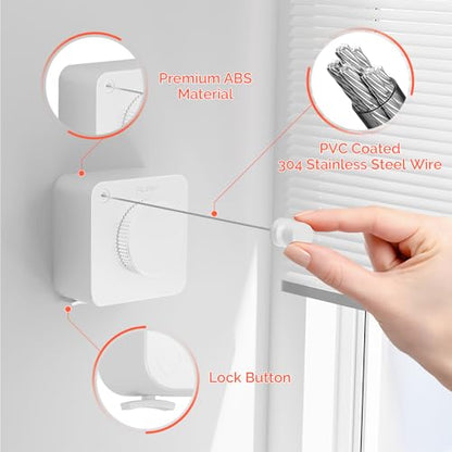 Retractable Clothesline Indoor, Non-Sagging Outdoors Clothesline Retracting, Heavy Duty Retractable Clothes Drying Laundry Line, Wall Mounted Stainless Steel Line - 13.8 Ft (White) - color: White