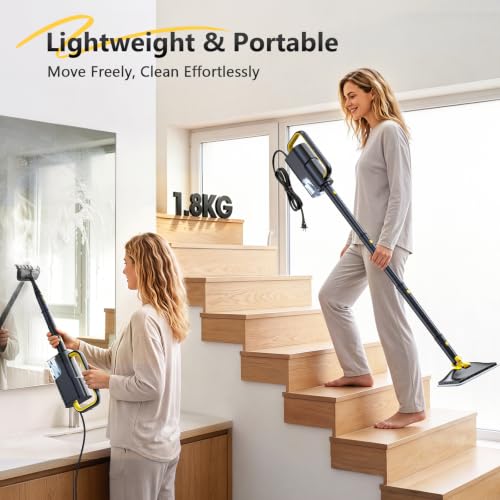 10-in-1 Steam Mop with Detachable Handheld Steam Cleaner - color: Warm Gray and Yellow