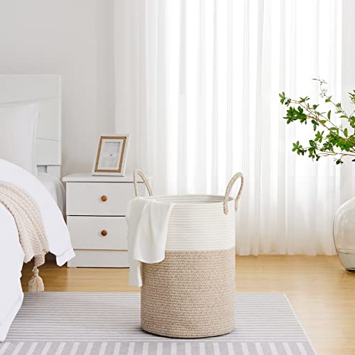 VIPOSCO 58L Tall Woven Laundry Basket Hamper, White Brown - color: Brown, size: 58L