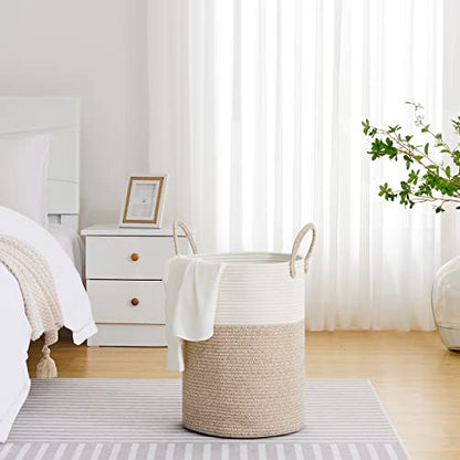 VIPOSCO 58L Tall Woven Laundry Basket Hamper, White Brown - color: Brown, size: 58L