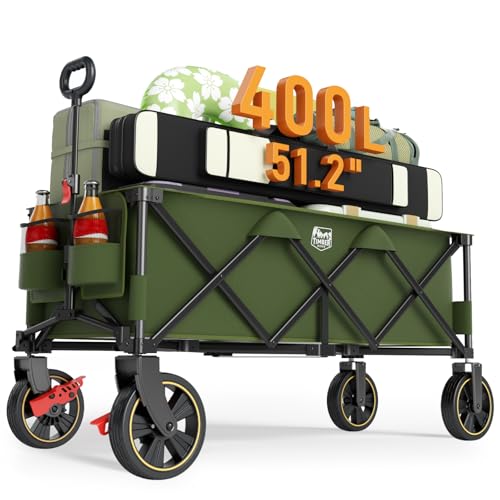 Timber Ridge 51.2'' Extended Collapsible Wagon Cart with Brakes - color: Green, size: 400L