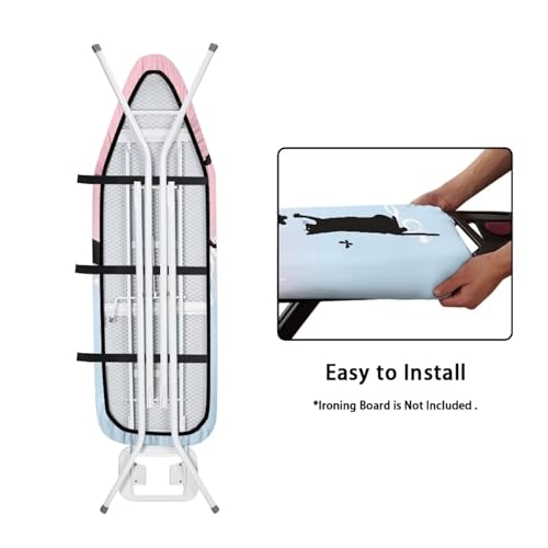 Black Cat Ironing Board Cover and Pad Standard Fits Large Boards 15 x 54 inch Ironing Board Protector Washable - color: Black Cat