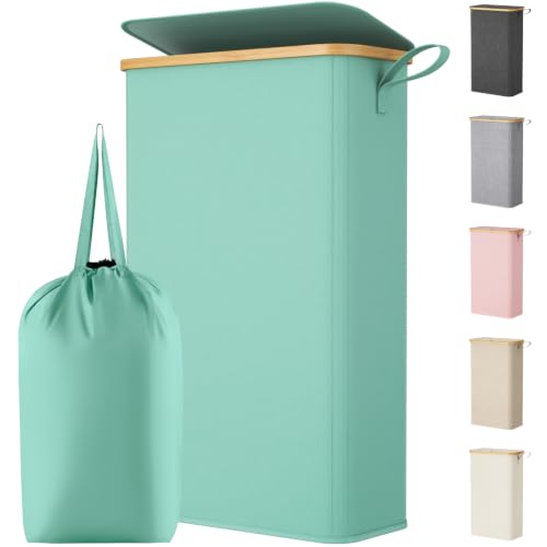 Lifewit 75L Slim Laundry Hamper with Lid and Removable Bag, Sage Green - color: Sage Green, size: 75L