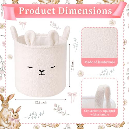 Novabright Sherpa Bunny Nursery Storage Basket Laundry Hamper with Handles