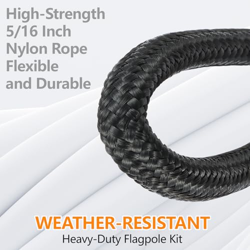 sprookber 100Ft Flagpole Rope Kit 5/16" Nylon Halyard with Swivel Snap Hook - color: Black, size: 100FT