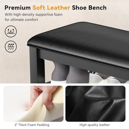 Taitiy Shoe Bench with 3 Tier Adjustable Shelves Rubberwood Entryway 47.2'' - color: Black, size: 47.2''