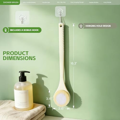 Back Scrubber for Shower, Long Handle Dual-Sided Brush, Light Yellow - color: Light Yellow