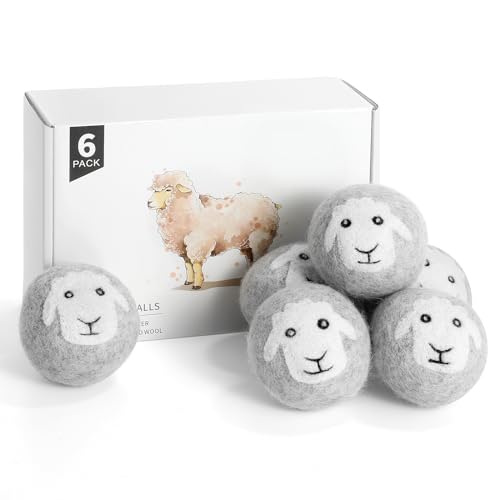 Wool Dryer Balls 6 Pack, Natural Fabric Softener, Dryer Balls Laundry Reusable, Reduces Clothing Wrinkles and Saves Drying Time (Gray) - color: Gray