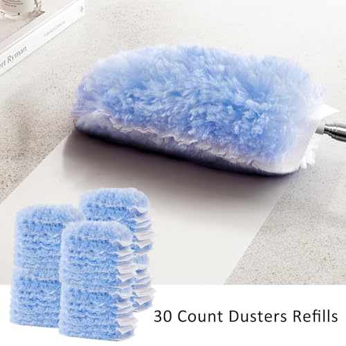 30 Duster Refills with 3.6FT Extension Pole, 360° Disposable Dusters Refills Compatible with Swiffer for Cleaning Furniture, Blinds, Ceiling Fans, Walls