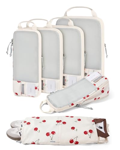 BAGSMART Compression Packing Cubes for Travel Essentials - color: Cherry Pop, size: Set of 6