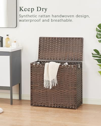 SETVSON Laundry Hamper with Lid Laundry Basket 132 L PE Rattan, Brown - color: Brown, size: 35.0 Gal